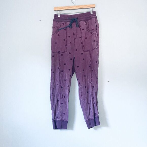 Anthropologie Nomad Pants Small Purple Joggers Drawstring Embroidered Colorful - Picture 1 of 11